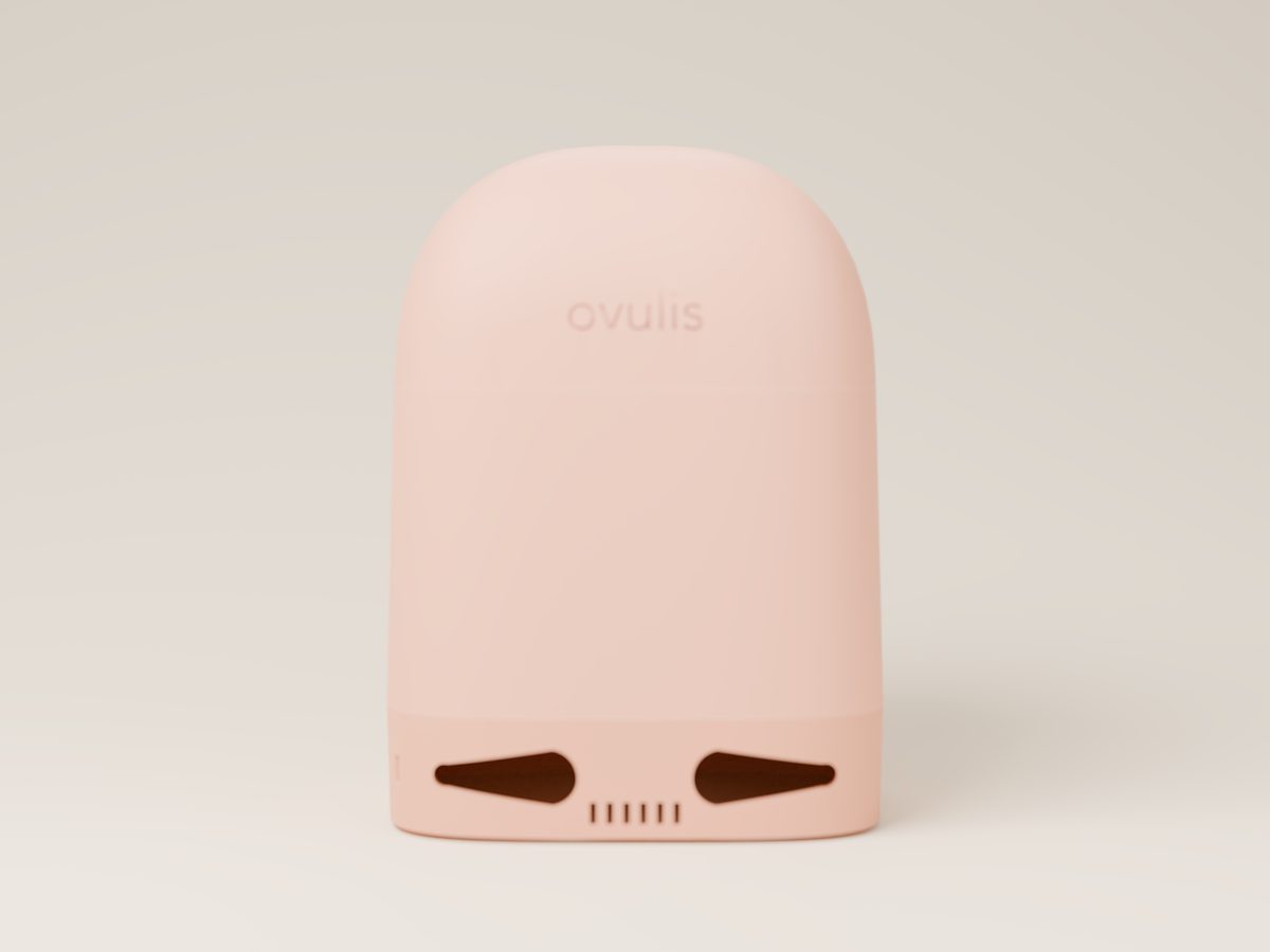 The Ovulis pod — engineering render of the palm-sized reusable device
